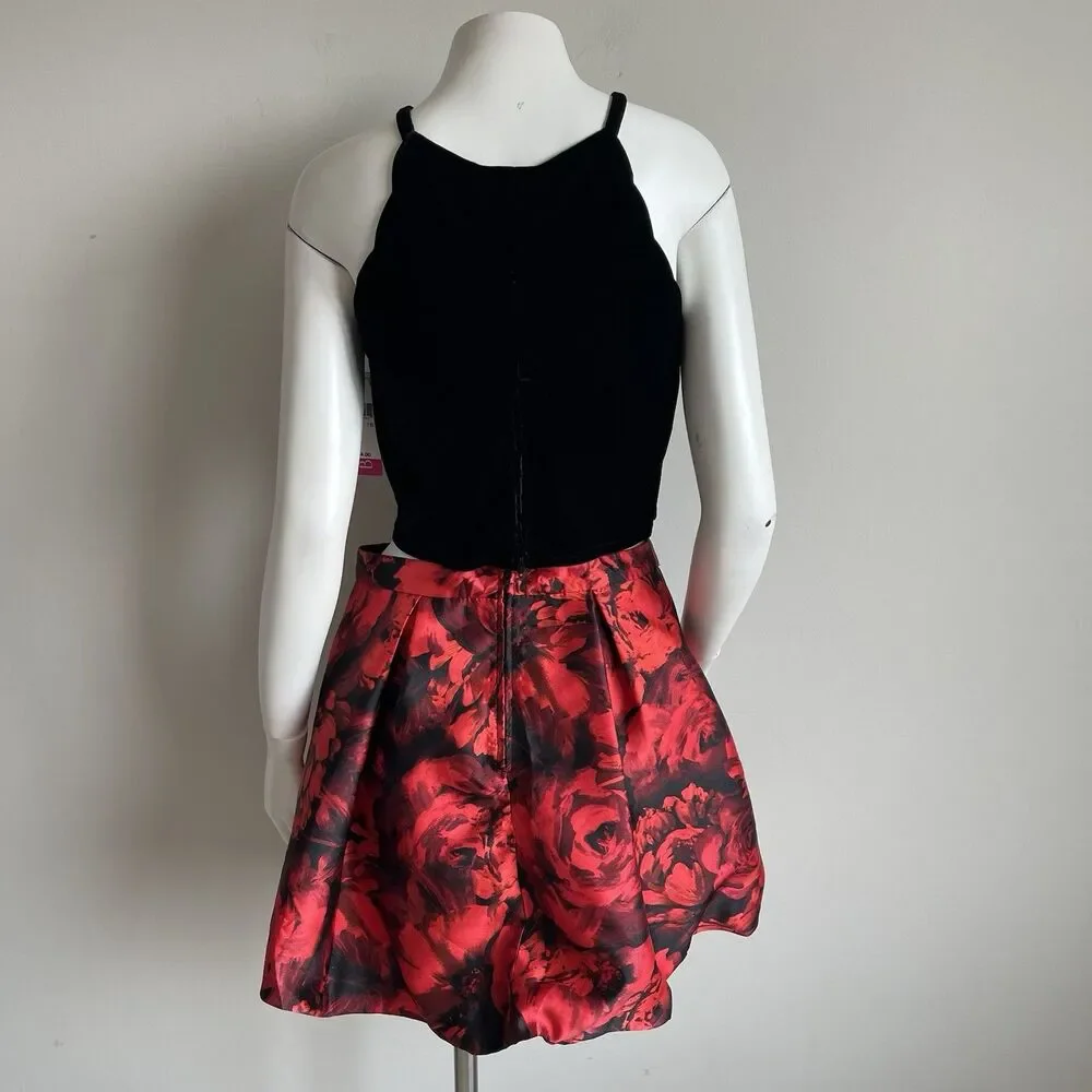BCX Big Girls Size 16 2pc Scalloped Velvet Top & Floral Bubble Skirt Set Holiday